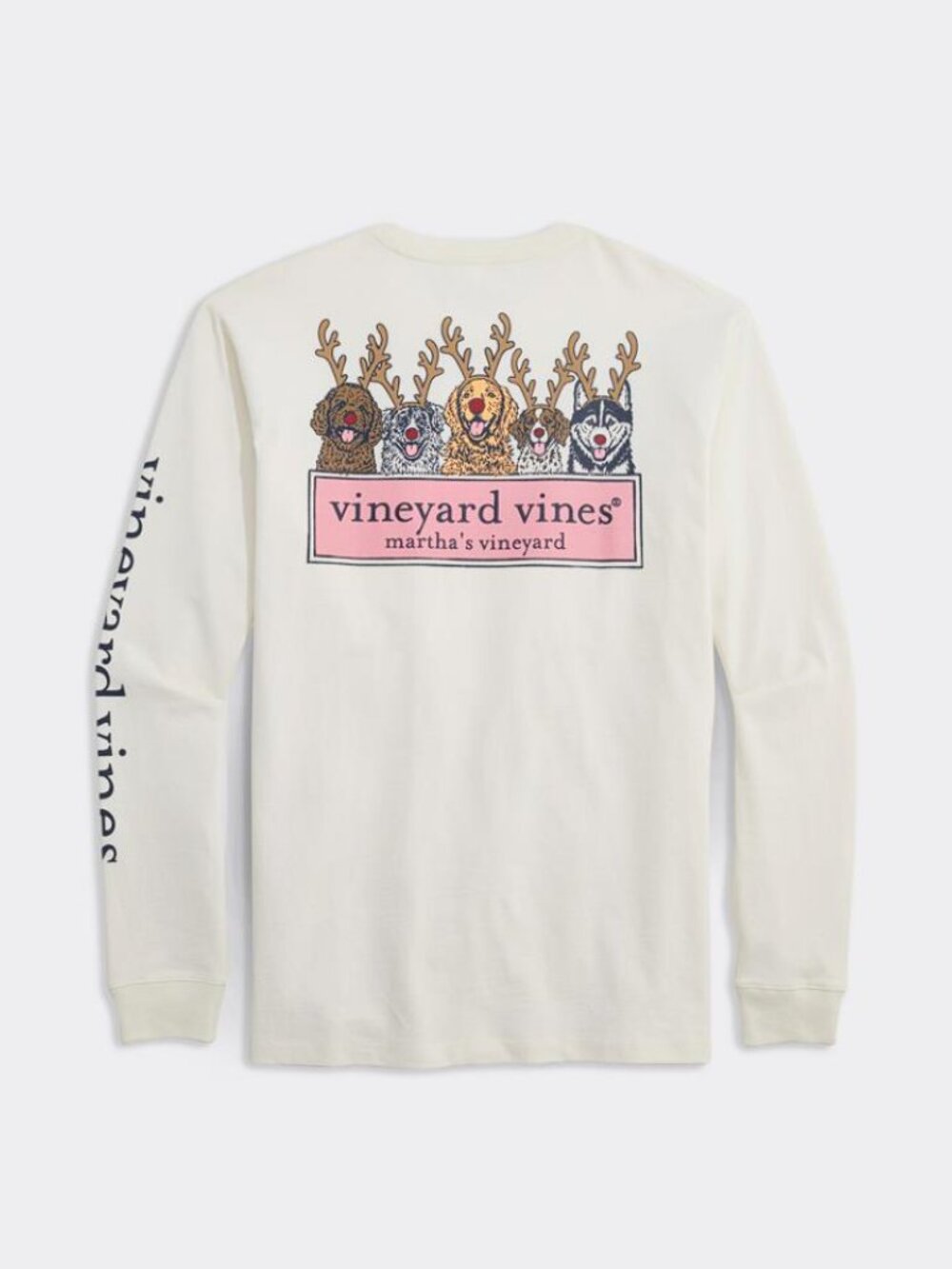 VINEYARD VINES Women's Reindeer Pups Logo Box Long-Sleeve Tee Sz S Marshmallow